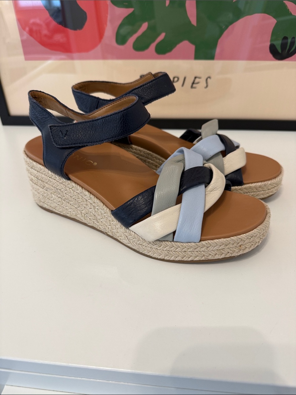Vionic Navy Multi-Color Braided Espadrille Wedge Sandal Preloved Size 8 Preloved - Picture 6 of 6